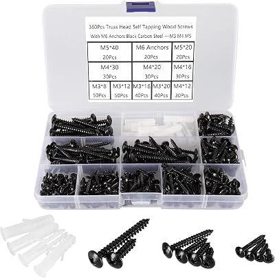 FandWay 360Pcs Self Tapping Screws Set M3-M5 Truss Head Wood Screws