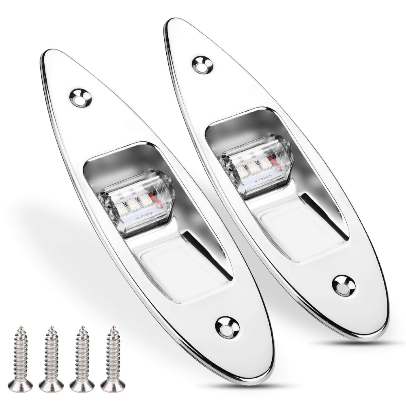 Terisass 2Pcs 12V LED Boat Navigation Lights Stainless Steel Flush Mount Navigation Side Lights Marine Boat Bow Light lamp for Marine Boat Yacht Green/Red + boat navigation lights red and green