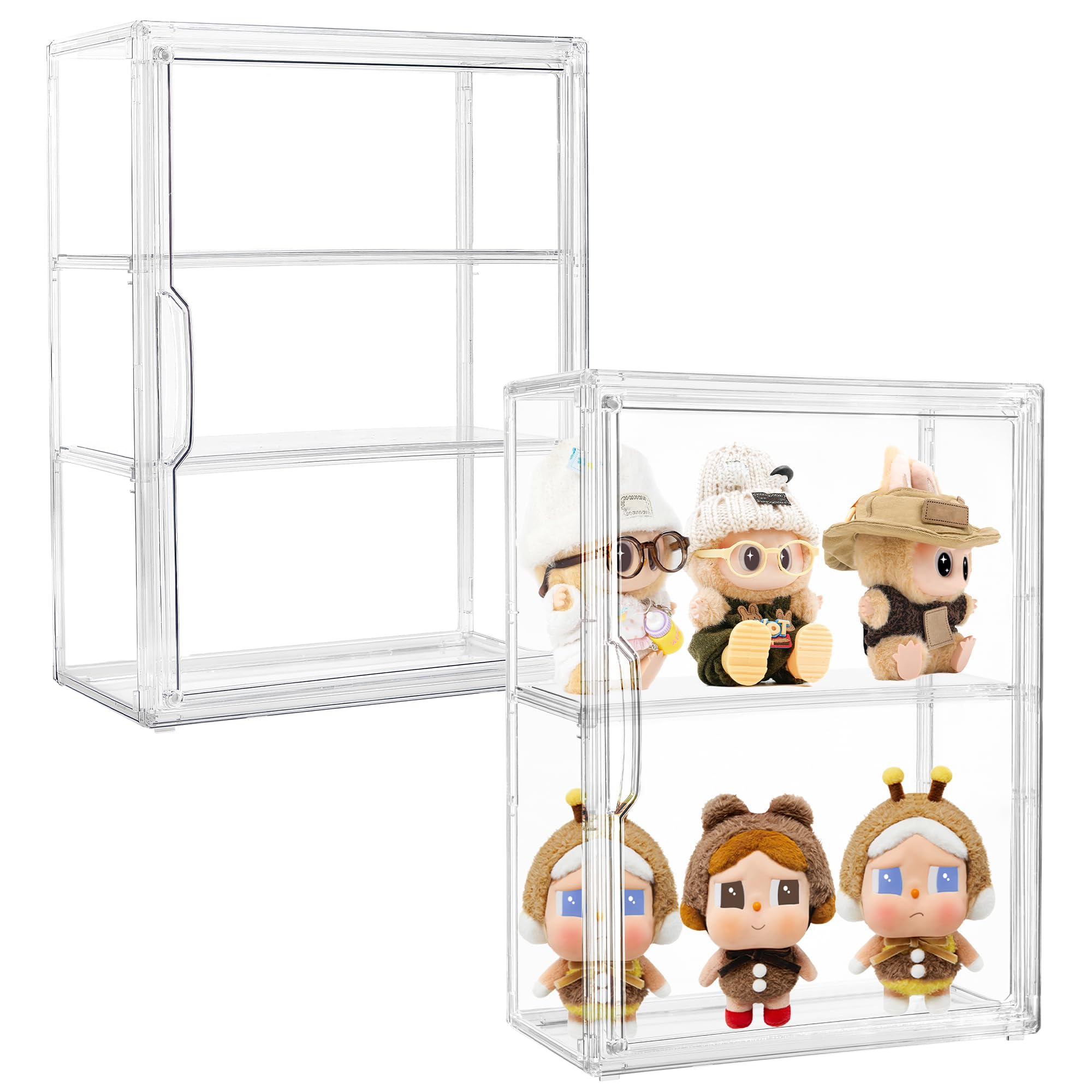 Photo 1 of Acrylic Display Case for Collectibles 3 Tier Figure Display Case with 2 Movable Plates Clear Display Cases for Figures with Magnetic Door Tall Display Box, 2 Pack