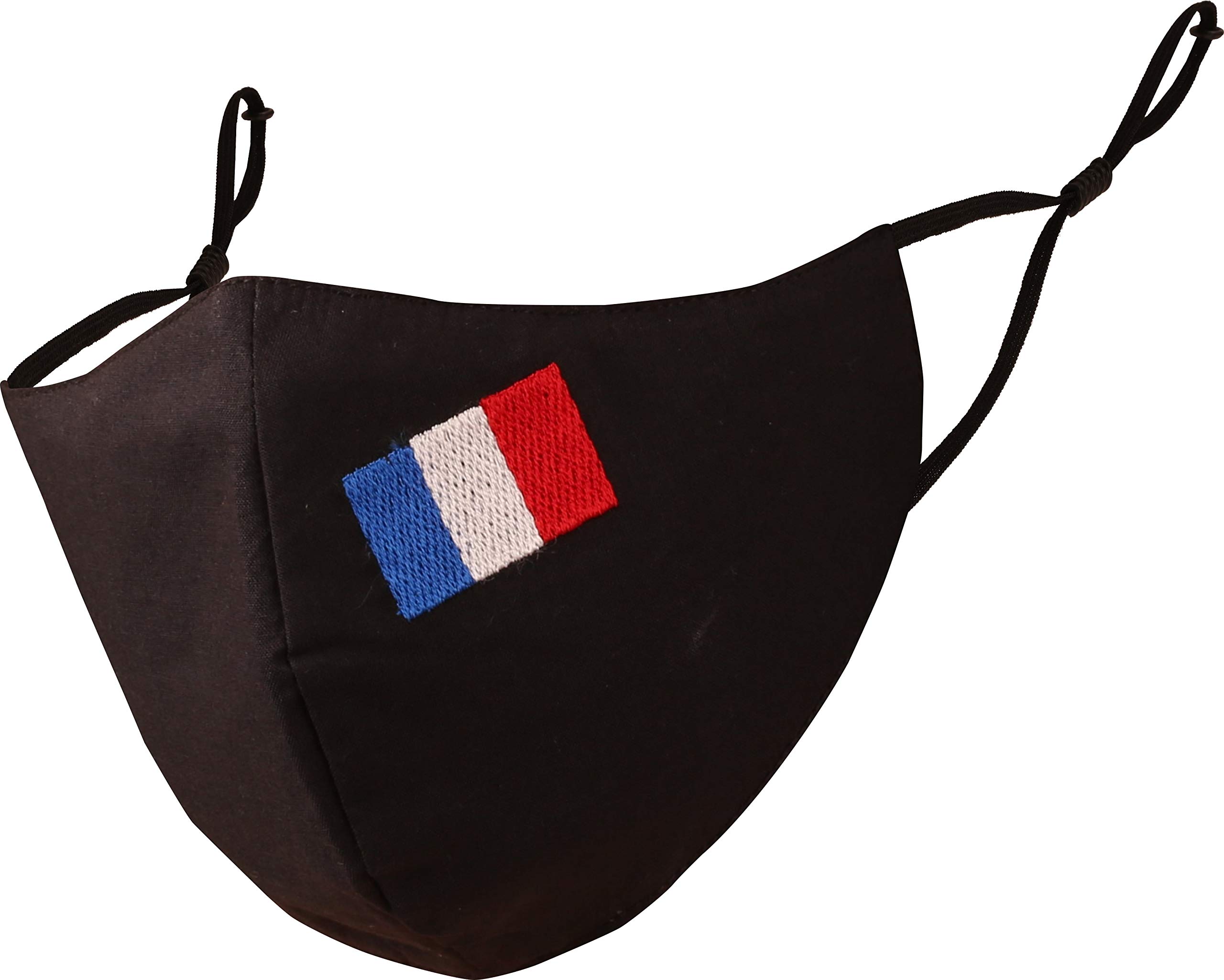 Touchstone Kids French Flag embroidered 3 layer cotton face masks reusable machine washable adjustable for children. (Pack of 1). Black — image 1