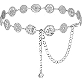 XZQTIVE Western Concho Chain Belts for Women Cowgirl Silver/Gold Metal Waist Belt for Dresses Jeans Country Concert Outfit