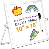 Dry Erase White Board, 10" X 10" Double-Sided Dry Erase Board Magnetic Desktop Whiteboard with Stand, Small Desk White Board with Markers Teacher Essentials for Classroom Drawing Office Home School