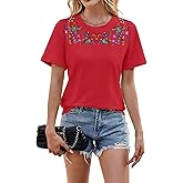 Women Mexican Embroidered Shirt Mexico T-Shirt Traditional Summer Blouse Boho Floral Embroidery Tunic