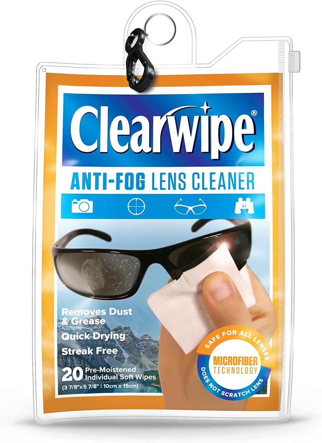 Clearwipe AntiFog Microfiber Lens Cleaner Quick Drying Pre