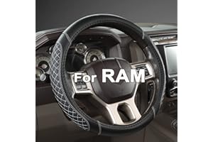 West Llama Customized Auto Car Steering Wheel Cover for Dodge RAM 1500 2500 3500, 15.5-16 inch (Diamond Quilted-Black+Gray-Large Size)