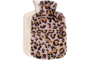 OliviaLiving Hot Water Bag Hot Water Bottle 2 Liter Heat Up and Refreezable Hot Cold Pack with Plush Leopard Print Cover for 