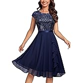 MISSMAY Women's Elegant Glitter Sequin Ruffle Style Cocktail Prom Dress