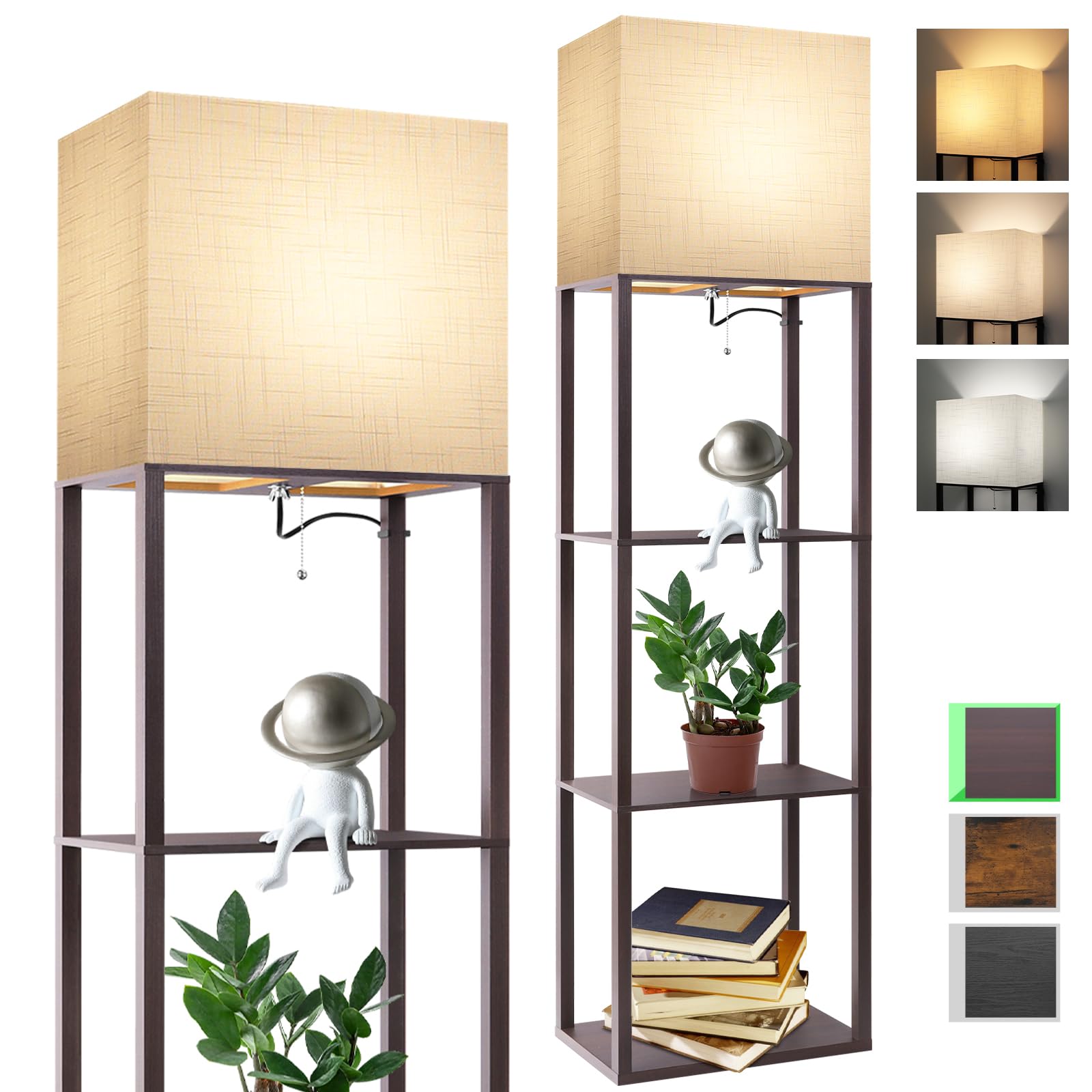 Photo 1 of RUNTOP Plus - Floor Lamp with Shelves, Wide Shelf Lamp, Shelf Floor Lamp with 15W LED Bulb, 3 Colors Temperature, Memory Function, Large Display Storage, Standing Lamps for Living Room, Bedroom, Wood