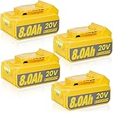 JUNWOOD 4Pack 8.0Ah Replacement for Dewalt 20V Max Battery Compatible with Dewalt 20 Volt Battery XR DCB200 DCB201 DCB203 DCB204 DCB206 DCB207 DCD/DCF/DCG Cordless Power Tools