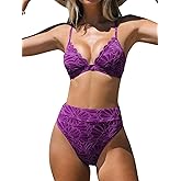 CUPSHE Bikini Set for Women Bathing Suit High Waisted Scalloped V Neck Two Pieces Swimsuit