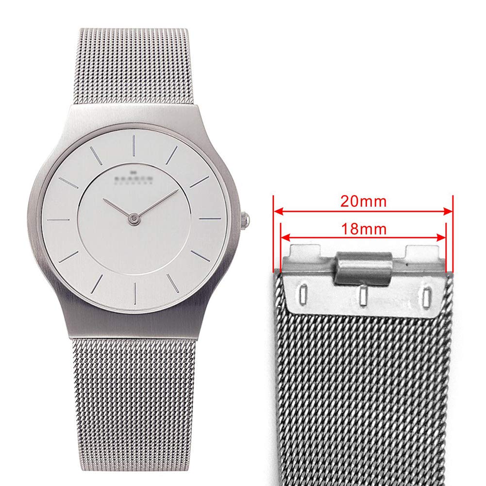 20mm Spring Bar Stainless Steel Watch Strap Replacement for Skagen 233 Series (Titanium)
