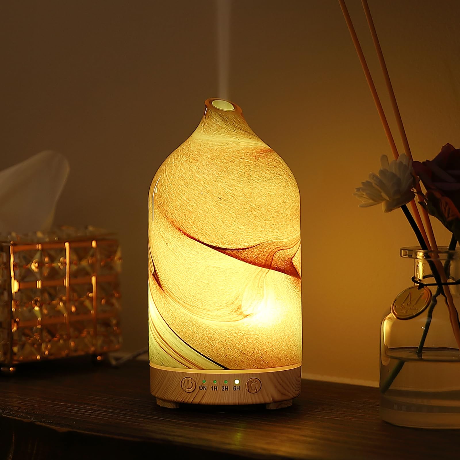 Photo 1 of Essential Oil Diffuser Hand Blown Glass Aromatherapy Diffuser - Ultrasonic Cool Mist Scent Aroma Diffuser, Whisper Quiet with Auto Shut-Off, Timer Setting &7 Colors Night Light for Home
