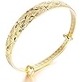 4U 18k Yellow Gold Classical Diamond Cut Adjustable Bangle Bracelet for Women
