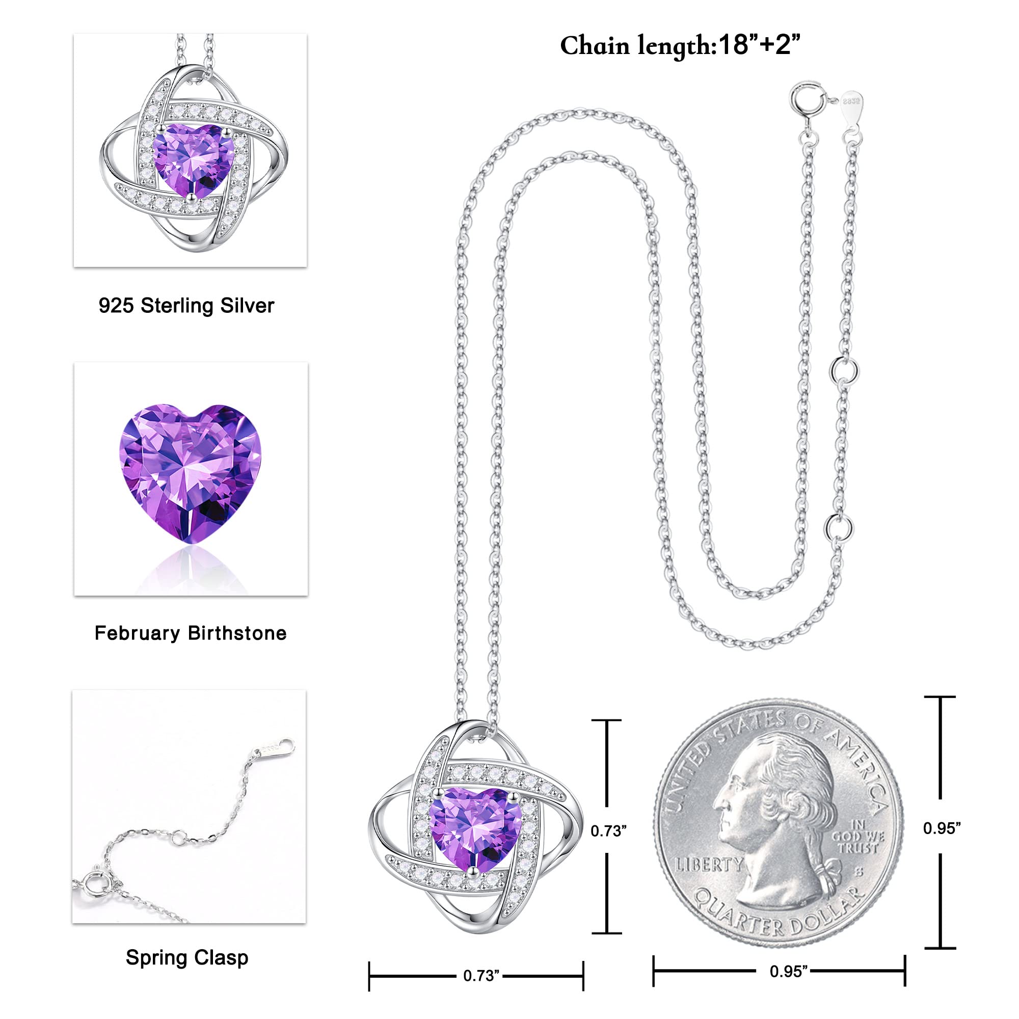 Iefil 925 Sterling Silver Love Knot Birthstone Necklace, Natural or Created Gemstone, Anniversary Birthday Gifts for Women, Jewelry Gifts for Wife Mom Girlfriend