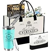 TrophyToast 40th Birthday Gifts for Women Her- 4 pcs, Turning 40 Year Old Gifts, Birthday Decorations Canvas Beach Tote Bag & Makeup Bag, Unique Happy 40th Present for Her Mom Wife Friends