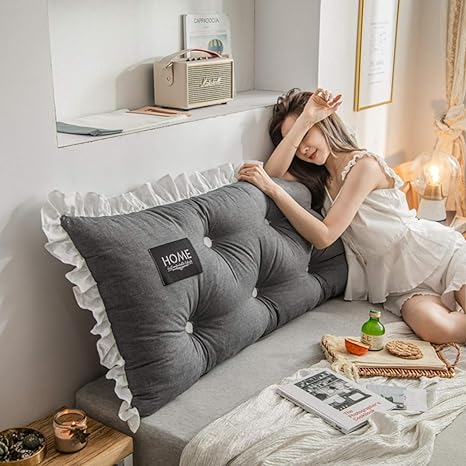 Amazon 読書用クッション 雑貨 おしゃれ グレー かわいい フリル レース 一人暮らし リビング ミニ 北欧 ふわふわ クッション 枕 ゲームクッション 100 55 15cm 可愛い 背もたれ ギフト プレゼント 可愛い 小さい テレワーク 在宅 ベッドサイド 抱き枕 オンライン通販