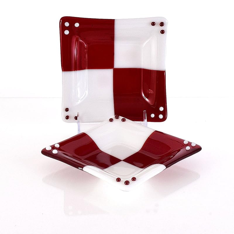 Amazon.com: Handcrafted Glass Holiday Candy Dish Set of 2 in Red and