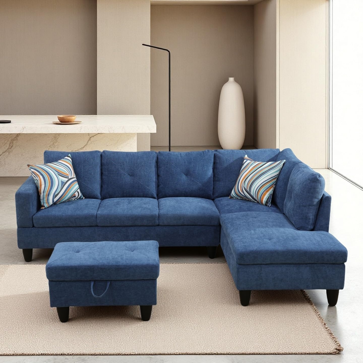 Photo 1 of GlasFlength Sectional Couches for Living Room Furniture Sets, Convertible 4 Seat Modular Sectional Sofa Set with Storage Ottoman, L Shaped Sofas or U Shaped Couch for Office Apartment, Velvet Blue