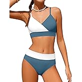 ADIFUN Girls Swimsuit V Neck Bikini Set Color Block with Cover Up 3Pcs Bathing Suits