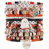 Lonext Halloween Bracelets Friendship Clay Preppy Heishi Boo Ghost Pumpkin Charm Beads Stackable Bracelet for Women