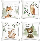 Bonhause Forest Animals Throw Pillow Covers 18 x 18 Inch Fox Bear Squirrel Owl Kids Pillows Case for Sofa School Home Decor Set of 4