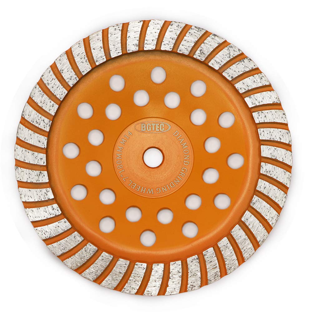 Diamond Cup Surface Grinding Wheel,BGTEC 180MM Turbo Row Concrete Diamond Grinder Disc with M14 thread for Polishing and Cleaning Grinder Concrete Granite Stone Marble Masonry