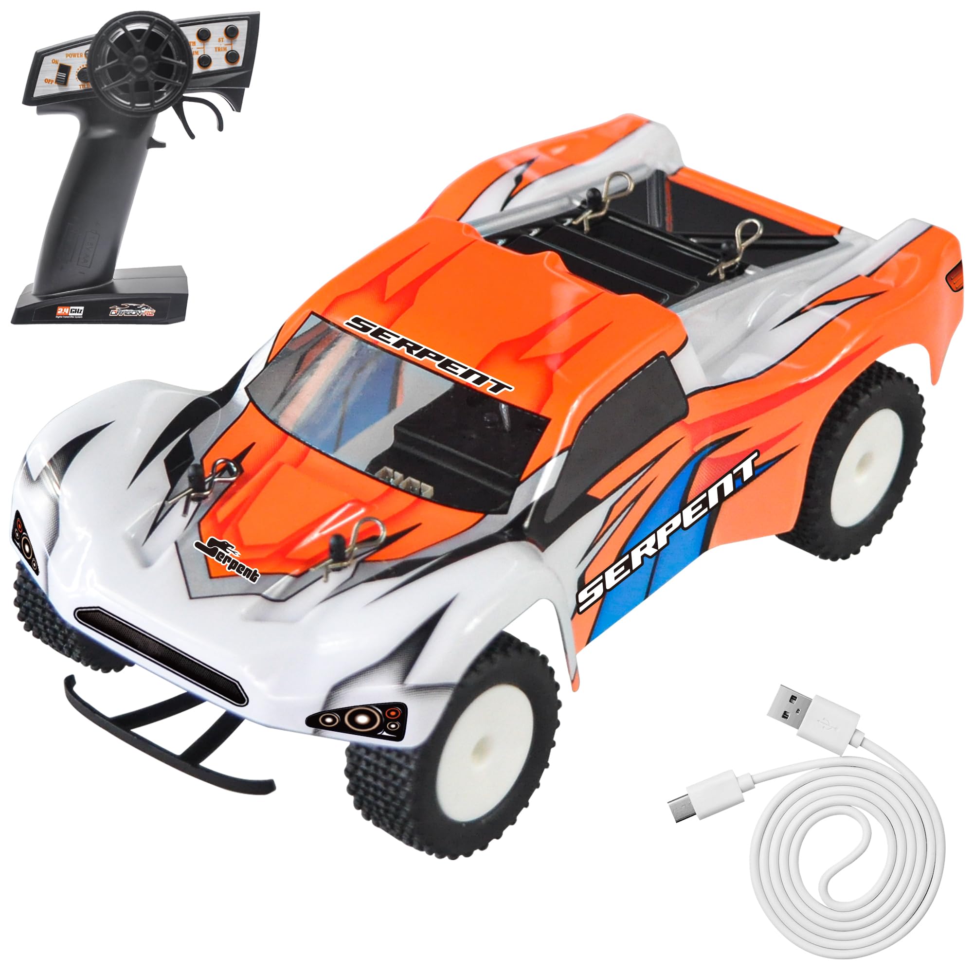 Serpent 1:24 Mini Spyder RC Car with Gyro, 1/24 Scale 2.4GHz Short Course Truck, All Terrain Off-Road Buggy RTR, High Performance with 1 Battery 1 USB Data Cable