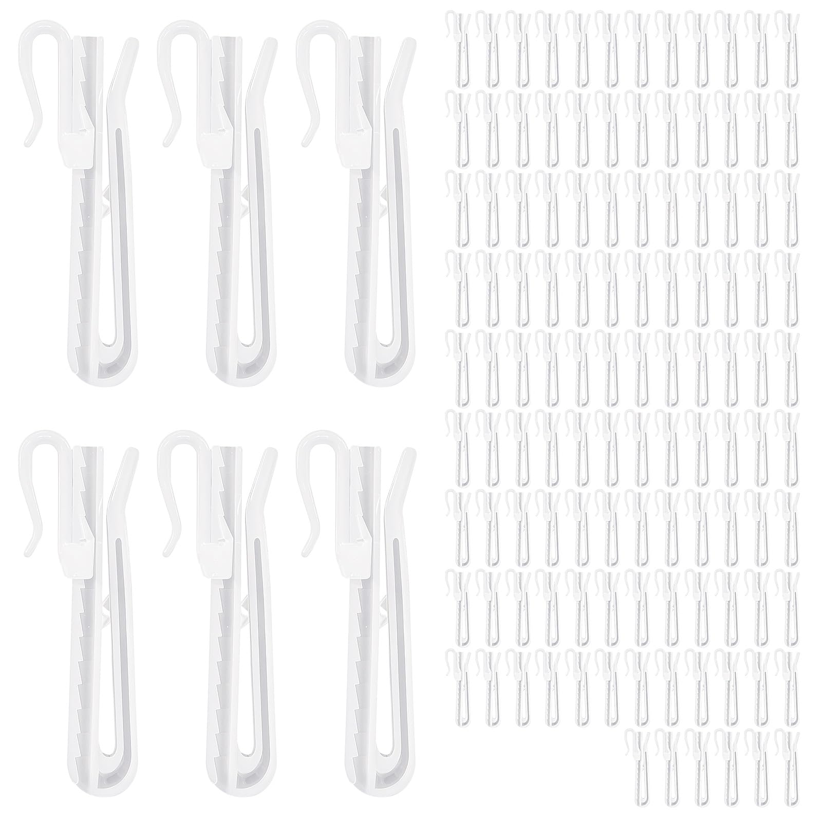 Photo 1 of 120 Pcs Plastic Curtain Pleat Hooks Clips, White Adjustable Pinch Pleat Hooks with Ratchet System 90mm Curtain Pins for Drapes, Door Curtains, Shower Curtains