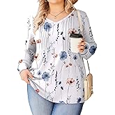 IN'VOLAND Womens Plus Size Shirts Puff Long Sleeve Tops Pleated V Neck Tunics Fall Dressy Casual Loose Blouse