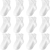 Aroveea Baby Toddler Girls Socks Grip Ruffle Non Slip Girls Cotton 12 Pack Socks for Kids Cute Ankle 6M-7Years