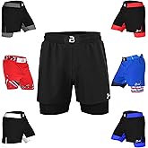 2BOLD MMA Shorts Men’s 2 in 1 Jiu-Jitsu Built in Compression Lining Athletic Gym Boxing Muay Thai BJJ No-Gi Grappling Shorts