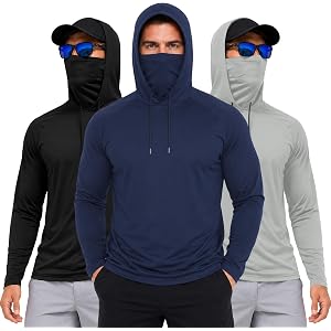 HovSiyla 3 Pack Men's Fishing Hoodie with Mask UV Sun Protection Long Sleeve Quick Dry Lightweight for Hiking Running Workout