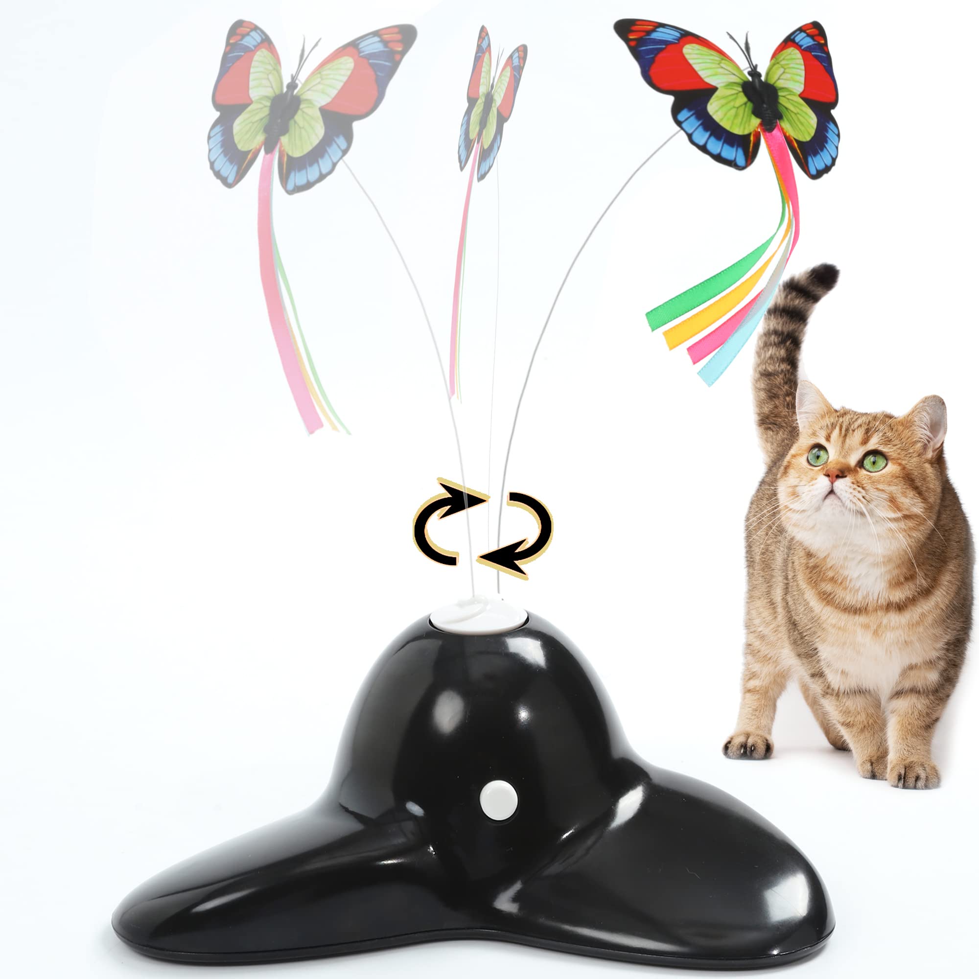 Vealind Interactive Cat Toys for Indoor Cats Smart Cat Feather Toy Rechargeable Kitty Toys with Butterfly Teaser 360° Electric Rotating Toys (Black) — image 1