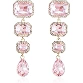 Met-edianger Vintage Rhinestone Drop Dangle Earrings Statement Crystal Dangling Earrings Rectangle Teardrop Chandelier Earrings for Women