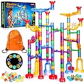 Meland Marble Run - 132Pcs Marble Maze Game Building Toy for Kid, Marble Track Race Set &amp; STEM Learning Toys for Boy Girl Age 3 4 5 6 7 8 9+ (102 Translucent Marbulous Pcs &amp; 30 Glass Marbles)