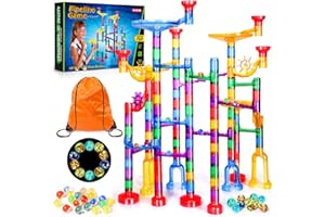 Meland Marble Run, 132 Pcs Marble Maze with Construction Set and Glass Marbles, Marble Rush & STEM Toys for Kids 4 5 6 7 8 9+