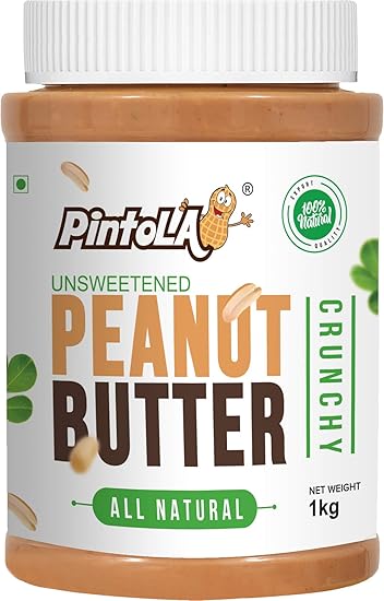 Pintola All Natural Crunchy Peanut Butter, 1Kg (Unsweetened, Non-GMO, Gluten Free, Vegan)
