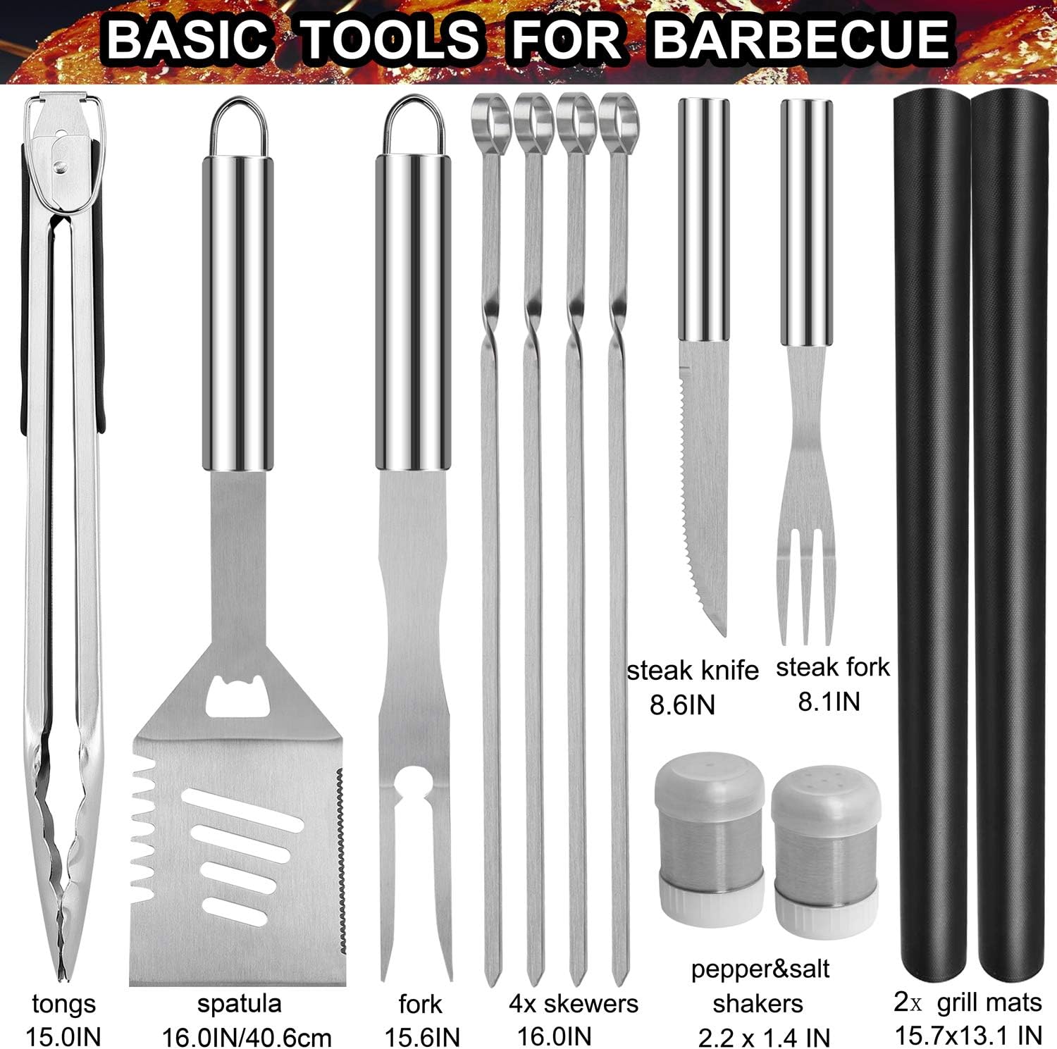 32PC BBQ Accessories Kit with Storage Bag - Stainless Steel Grill Set for Men - Complete BBQ Grill Utensils for Barbecue Backyard Party - Perfect Grill Gift on Birthday Mothers Day Fathers Day : Garden & Outdoor
