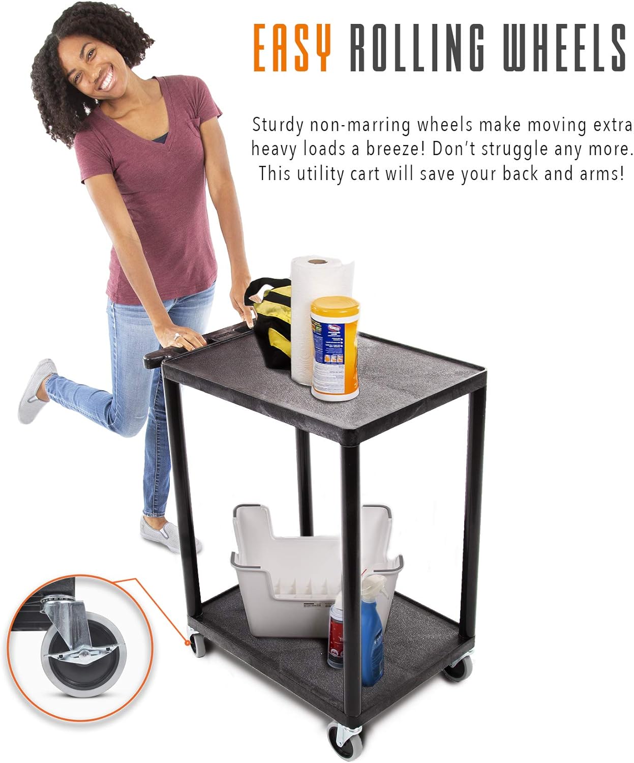 Original Tubstr  Flat Top Utility Cart/Service Cart  Compact, 24 x 18 Inches  Heavy Duty, Supports up to 300 lbs - Lipped Shelf Cart  Great for Warehouse, Garage, Cleaning and More : Office Products