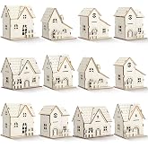 Hiboom 12 Pcs DIY Wooden Christmas Village House, House with Fence | Small Wooden Houses for Crafts, Christmas Village Set to Paint, Unfinished Miniature Village Display, Winter Xmas Party Gift