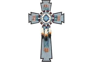 TALPGOD Dream Catcher Wall Cross with Feather for Southwestern Native American Decor,Western Wall Art Indian Decorations for Home,Dreamcatcher Native American Gifts Atrapasueños para Dormitorio