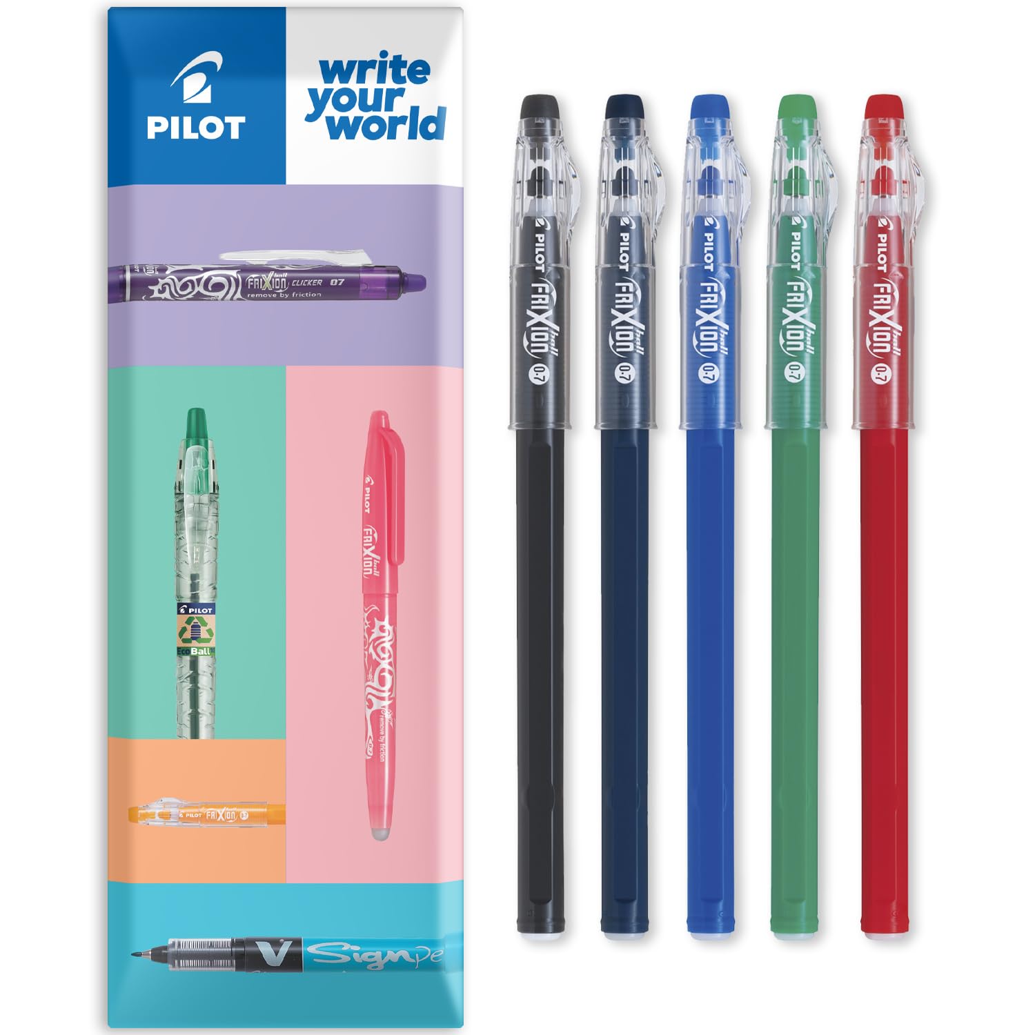 PILOT FriXion Ball Stick 07-0.7mm Nib Tip - Erasable Gel Ink Pens - In Envelope Gift Packaging (Professional Wallet of 5) — image 1