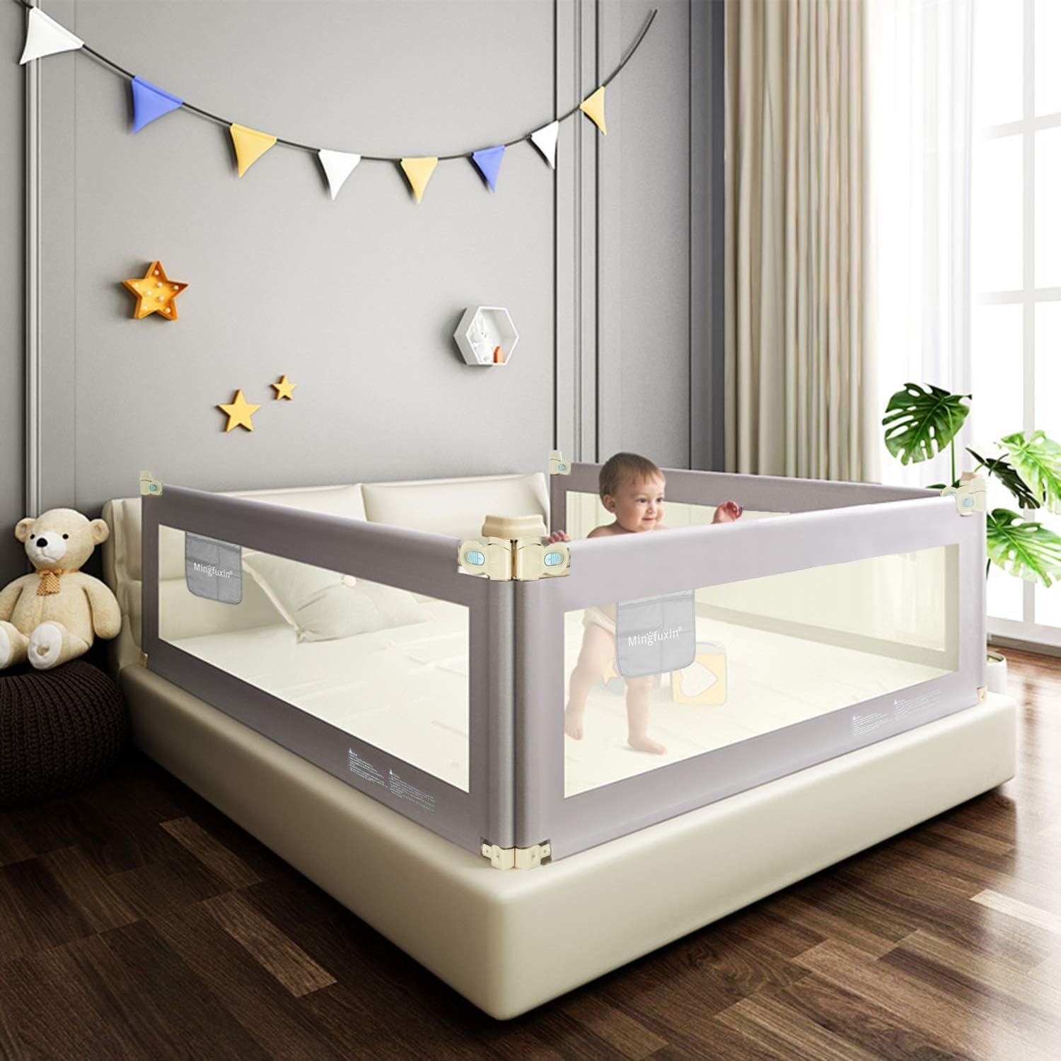 Mingfuxin Bed Rails for Toddlers, Vertical Lifting Bed Guardrail, Extra Long Safety Beds Crib Rails Security Fencing Children Guard for Twin, Double, Full Size Queen & King Mattress(59inch)