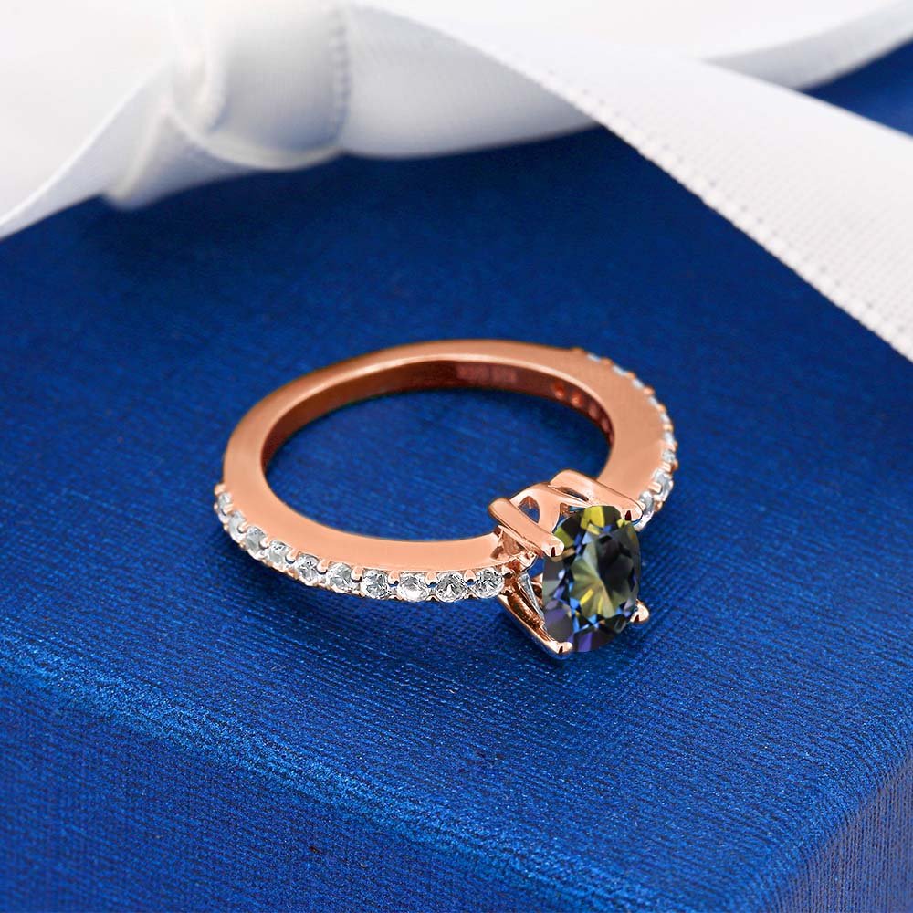 discount promotions Gem Stone King Blue Mystic Topaz and White Created Sapphire 18K Rose Gold ...