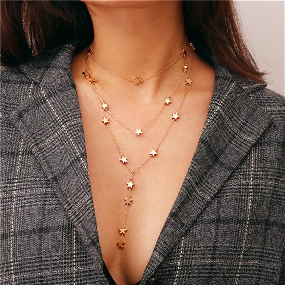 RangYR Multi-Level Five-Pointed Star Business Fashion Necklace Pendant Ladies Necklace Ladies Simple Necklace Birthday Gift Jewelry Pendant