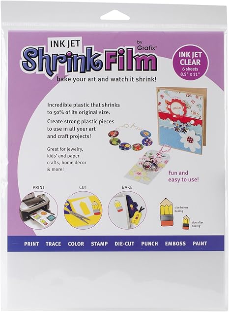 Grafix KSF6-CIJ - Shrink Film, Printable, Clear Inkjet, 8.5" x 11", 6 ...