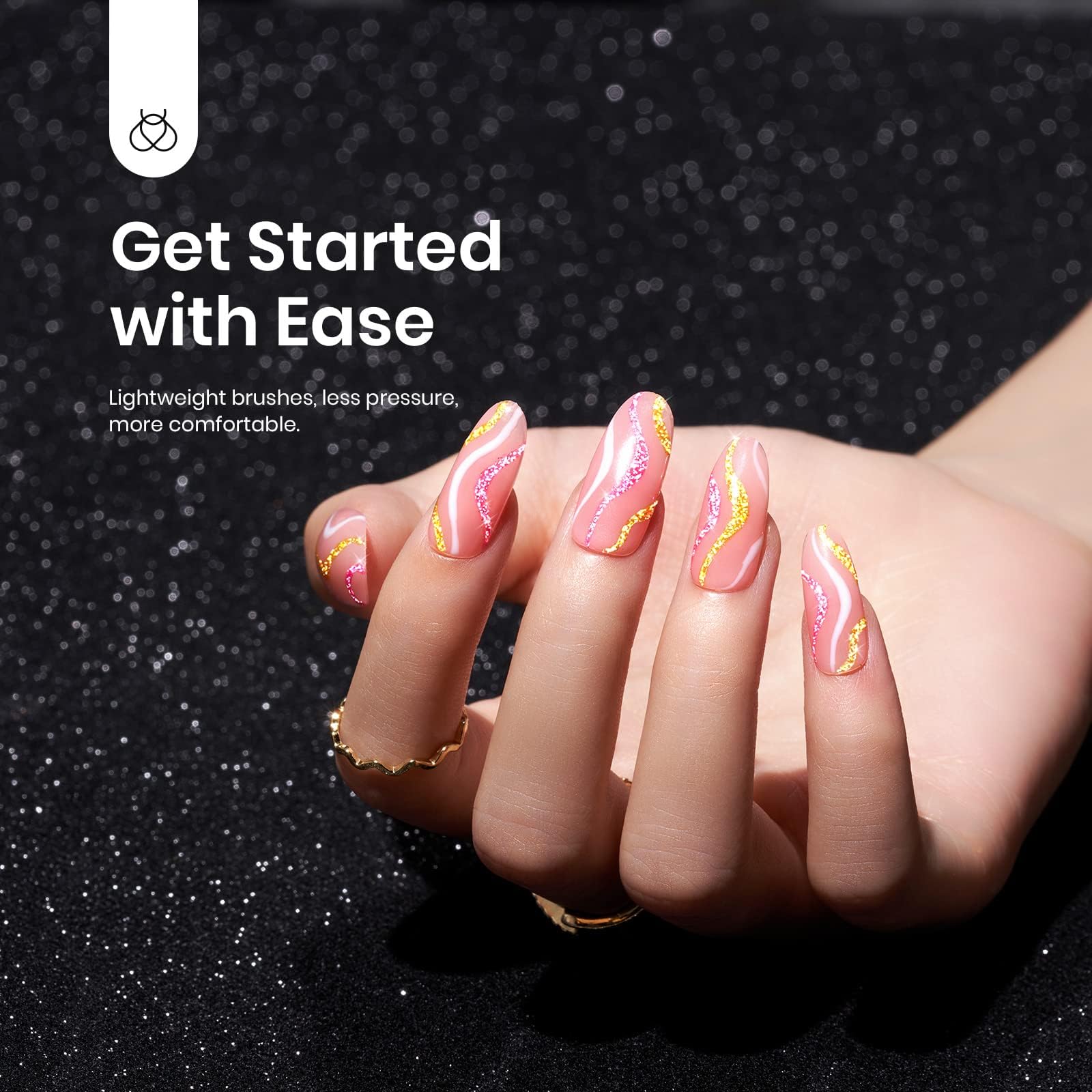 Beetles Gel Liner Nail Art, 6 Colors Reflective Glitter Gel Nail Polish Neon Purple Green Hot Pink Yellow Swirl Glow in the Dark Nail Art Polish, Sparkly Diamond Built Thin Nail Brush in Bottle