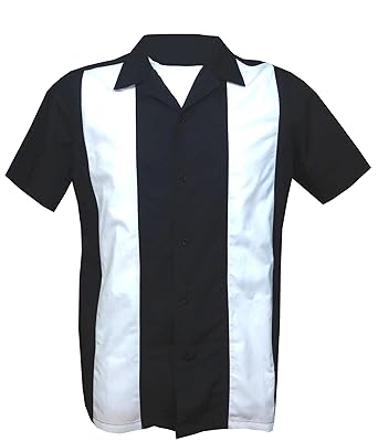 Rockabilly Fashions Herren Freizeit-Hemd, Einfarbig Schwarz, Weiß M