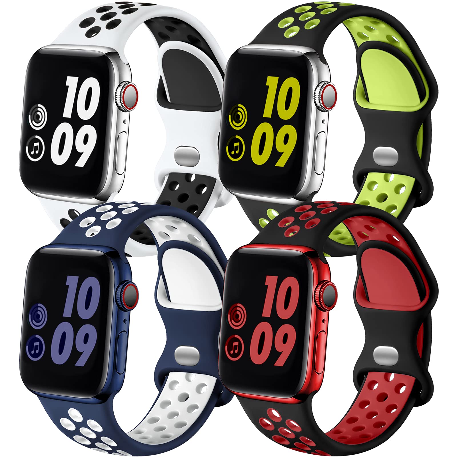 Adorve 4 Pack Sport Bands Compatible with Apple Watch Bands for Men Women 49mm 46mm 45mm 44mm 42mm 41mm 40mm 38mm,Breathable Soft Silicone Strap for iWatch Band Series 11 10 SE Ultra 9 8 7 6 5 4 3 2 1