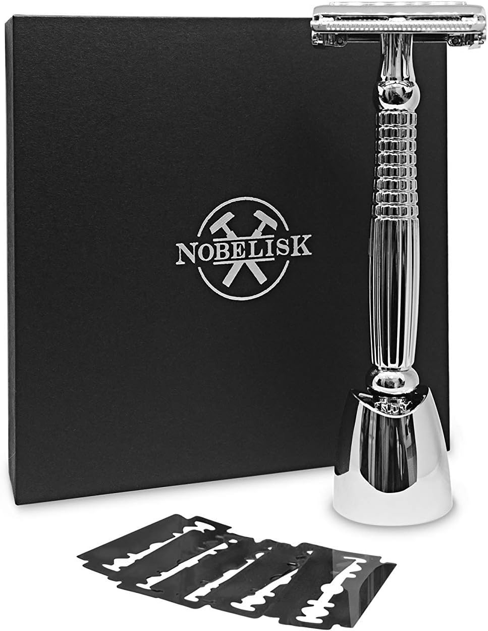 Nobelisk Premium Safety Razor with 5 Razor Blade | Sharp Wet Shaving with Double-Edged Shaver Head for Men | Shaver with Butterfly-Opening System for a Quick Change of Blade | Shaving Set with Blade